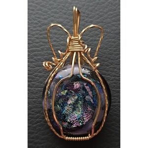 Art Glass Dichroic Wire Wrapped Pendant Elegant VTG Estate Gorgeous‎ Handmade